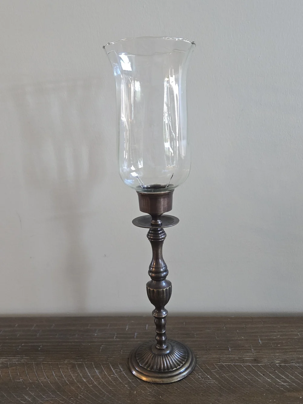 Clear Glass Hurricane Candle Holder with Bronze Metal Base - Picture 1 of 6